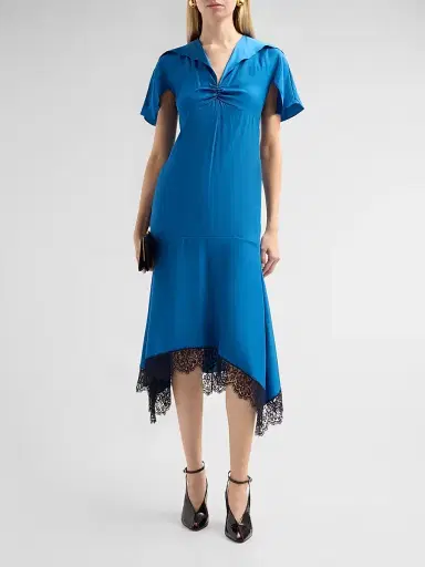 Stella McCartney Women's Lace Handkerchief-Hem Silk Midi-Dress - Cobalt - Size 12 | Thumbnail 2