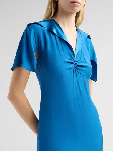 Stella McCartney Women's Lace Handkerchief-Hem Silk Midi-Dress - Cobalt - Size 12 | Thumbnail 3