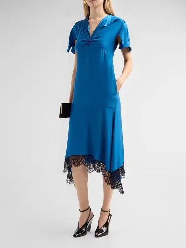 Stella McCartney Women's Lace Handkerchief-Hem Silk Midi-Dress - Cobalt - Size 12 | Thumbnail 4