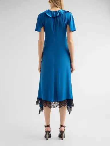 Stella McCartney Women's Lace Handkerchief-Hem Silk Midi-Dress - Cobalt - Size 12 | Thumbnail 5