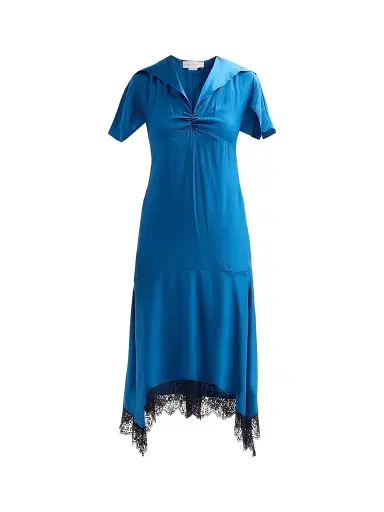 Stella McCartney Women's Lace Handkerchief-Hem Silk Midi-Dress - Cobalt - Size 12 | Thumbnail 1