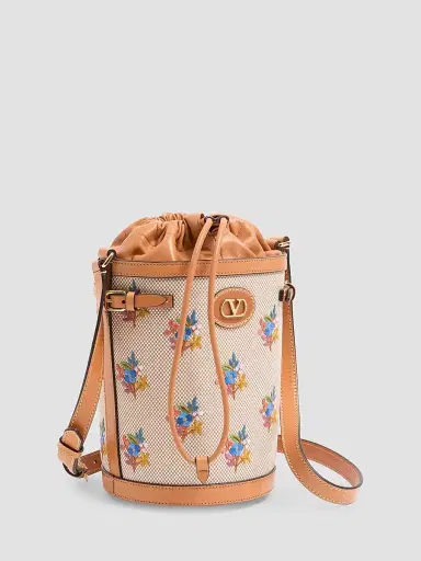 Valentino Garavani Women's Antibes Canvas Embroidered Medium Bucket Bag | Thumbnail 2