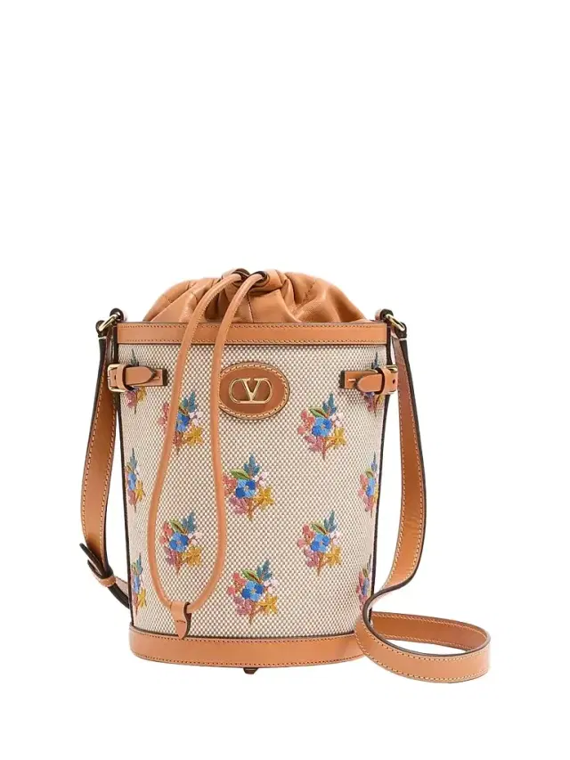 Valentino Garavani Women's Antibes Canvas Embroidered Medium Bucket Bag - Natural Multicolor