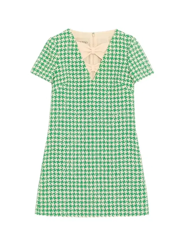 Valentino Garavani Women's Short Houndstooth Tweed Dress - Green Birch