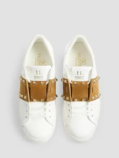 Valentino Garavani Women's Rockstud Untitled Sneakers in Calfskin with Suede Band - White Havana Beige - Size 10.5 | Thumbnail 4 Valentino Garavani Women's Rockstud Untitled Sneakers in Calfskin with Suede Band - White Havana Beige - Size 10.5 | Thumbnail 4