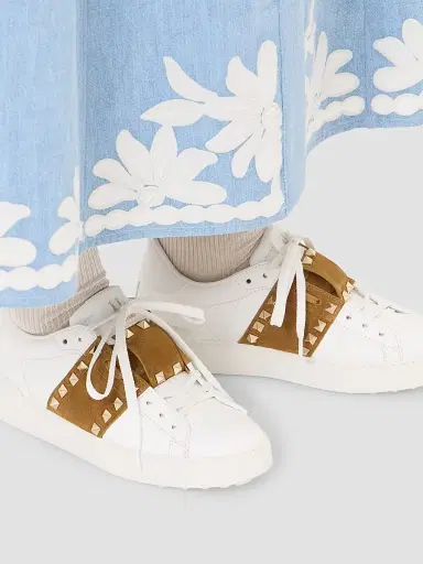 Valentino Garavani Women's Rockstud Untitled Sneakers in Calfskin with Suede Band - White Havana Beige - Size 10.5 | Thumbnail 8 Valentino Garavani Women's Rockstud Untitled Sneakers in Calfskin with Suede Band - White Havana Beige - Size 10.5 | Thumbnail 8