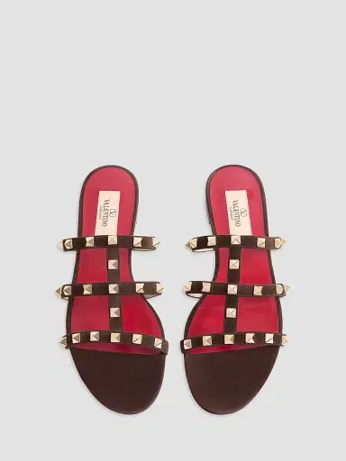 Valentino Garavani Women's Rockstud 5MM Slide Sandals in Suede | Thumbnail 4