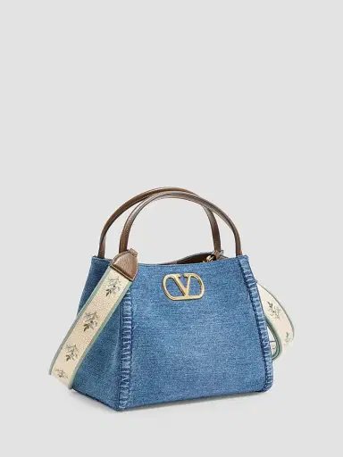 Valentino Garavani Women's Alltime Medium Top Handle Bag in Denim with Embroidered Strap - Denim | Thumbnail 3 Valentino Garavani Women's Alltime Medium Top Handle Bag in Denim with Embroidered Strap - Denim | Thumbnail 3
