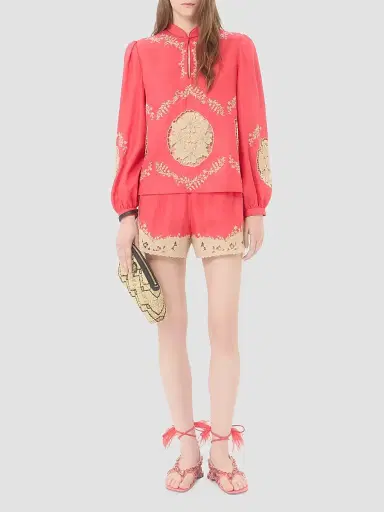 Valentino Garavani Women's Embroidered Couture Linen Top - Coral Beige - Size 4 | Thumbnail 2