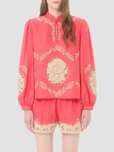 Valentino Garavani Women's Embroidered Couture Linen Top - Coral Beige - Size 4 | Thumbnail 3