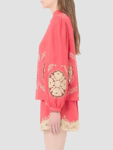 Valentino Garavani Women's Embroidered Couture Linen Top - Coral Beige - Size 4 | Thumbnail 4