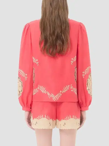 Valentino Garavani Women's Embroidered Couture Linen Top - Coral Beige - Size 4 | Thumbnail 5