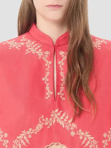 Valentino Garavani Women's Embroidered Couture Linen Top - Coral Beige - Size 4 | Thumbnail 6