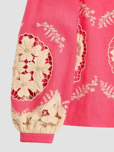 Valentino Garavani Women's Embroidered Couture Linen Top - Coral Beige - Size 4 | Thumbnail 7