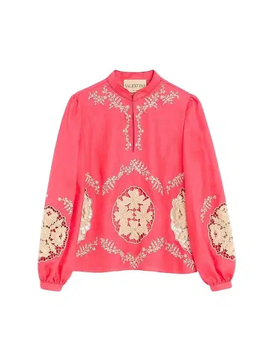 Valentino Garavani Women's Embroidered Couture Linen Top - Coral Beige - Size 4 | Thumbnail 1