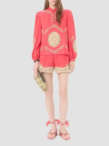 Valentino Garavani Women's Embroidered Couture Linen Shorts - Coral Beige - Size 6 | Thumbnail 2 Valentino Garavani Women's Embroidered Couture Linen Shorts - Coral Beige - Size 6 | Thumbnail 2
