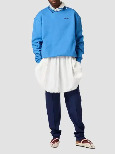 Miu Miu Women's Cotton Fleece Sweatshirt - Blue - Size Large | Thumbnail 2 Miu Miu Women's Cotton Fleece Sweatshirt - Blue - Size Large | Thumbnail 2