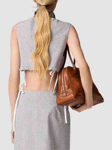 Miu Miu Women's Checked Poplin Crop Top - Size 8 | Thumbnail 3 Miu Miu Women's Checked Poplin Crop Top - Size 8 | Thumbnail 3