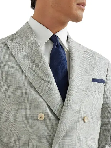 Brunello Cucinelli Men's Texured Tone on Tone Stripe Silk Tie - Navy Blue | Thumbnail 2