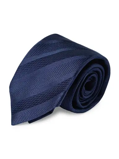 Brunello Cucinelli Men's Texured Tone on Tone Stripe Silk Tie - Navy Blue | Thumbnail 3