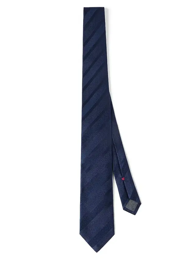 Brunello Cucinelli Men's Texured Tone on Tone Stripe Silk Tie - Navy Blue