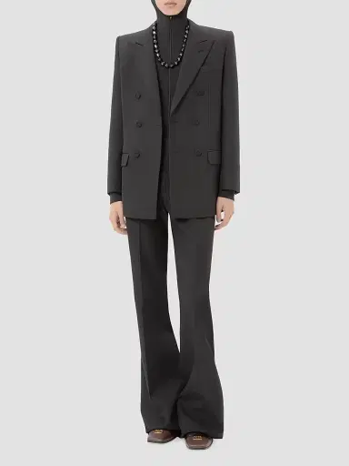 Valentino Garavani Men's Double-Breasted Wool Gabardine Jacket - Black | Thumbnail 2