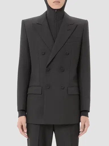 Valentino Garavani Men's Double-Breasted Wool Gabardine Jacket - Black | Thumbnail 3