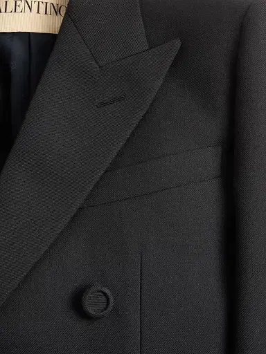 Valentino Garavani Men's Double-Breasted Wool Gabardine Jacket - Black | Thumbnail 7