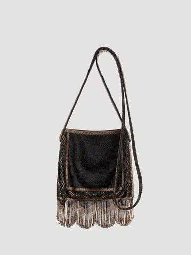 Valentino Garavani Men's Nellcôte Small Embroidered Shoulder Bag with Fringes - Black | Thumbnail 4 Valentino Garavani Men's Nellcôte Small Embroidered Shoulder Bag with Fringes - Black | Thumbnail 4