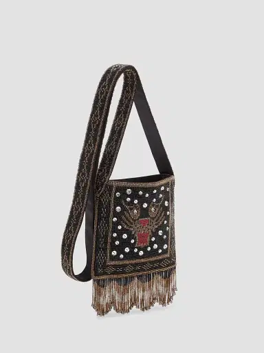 Valentino Garavani Men's Nellcôte Small Embroidered Shoulder Bag with Fringes - Black | Thumbnail 5 Valentino Garavani Men's Nellcôte Small Embroidered Shoulder Bag with Fringes - Black | Thumbnail 5