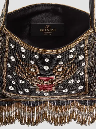 Valentino Garavani Men's Nellcôte Small Embroidered Shoulder Bag with Fringes - Black | Thumbnail 7 Valentino Garavani Men's Nellcôte Small Embroidered Shoulder Bag with Fringes - Black | Thumbnail 7