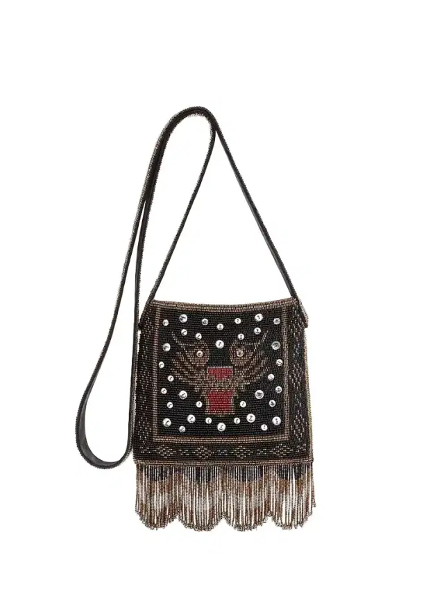 Valentino Garavani Men's Nellcôte  Embroidered Shoulder Bag with Fringes - Black