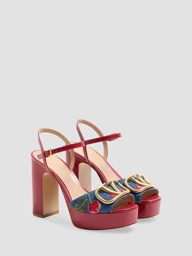 Valentino Garavani Women's VLogo Signature Platform Denim 115MM Sandals - Denim Multicolour | Thumbnail 2