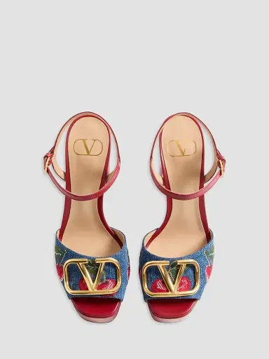 Valentino Garavani Women's VLogo Signature Platform Denim 115MM Sandals - Denim Multicolour | Thumbnail 3