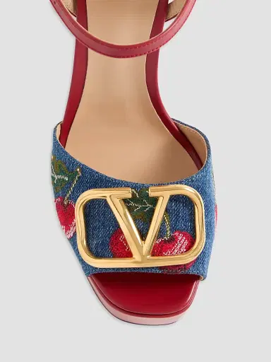 Valentino Garavani Women's VLogo Signature Platform Denim 115MM Sandals - Denim Multicolour | Thumbnail 5