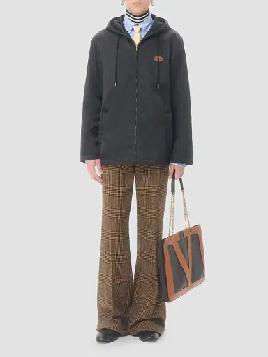 Valentino Garavani Men's Nylon Hooded Windbreaker Jacket with VLogo Patch - Black | Thumbnail 2
