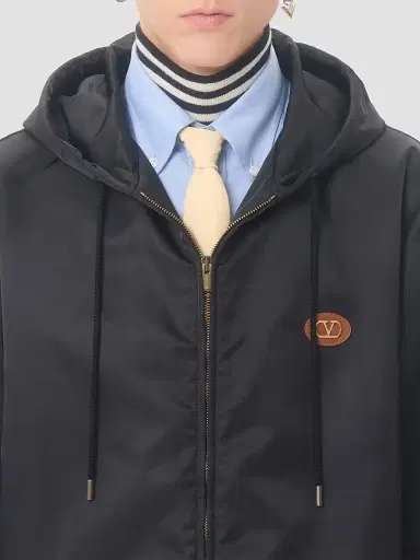 Valentino Garavani Men's Nylon Hooded Windbreaker Jacket with VLogo Patch - Black | Thumbnail 6