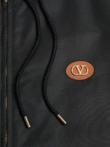Valentino Garavani Men's Nylon Hooded Windbreaker Jacket with VLogo Patch - Black | Thumbnail 7