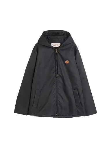 Valentino Garavani Men's Nylon Hooded Windbreaker Jacket with VLogo Patch - Black | Thumbnail 1