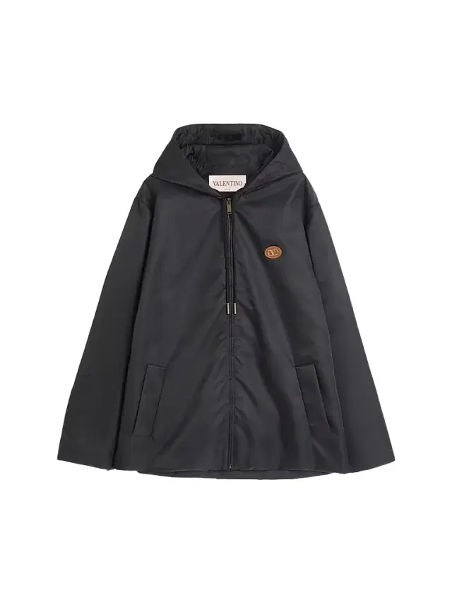Valentino Garavani Men's Nylon Hooded Windbreaker Jacket with VLogo Patch - Black