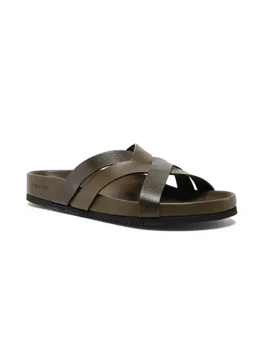 Tom Ford Men's Crisscross Strap Leather Sandals - Dark Moss | Thumbnail 2 Tom Ford Men's Crisscross Strap Leather Sandals - Dark Moss | Thumbnail 2