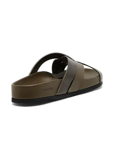 Tom Ford Men's Crisscross Strap Leather Sandals - Dark Moss | Thumbnail 3 Tom Ford Men's Crisscross Strap Leather Sandals - Dark Moss | Thumbnail 3