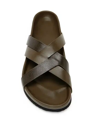 Tom Ford Men's Crisscross Strap Leather Sandals - Dark Moss | Thumbnail 4 Tom Ford Men's Crisscross Strap Leather Sandals - Dark Moss | Thumbnail 4