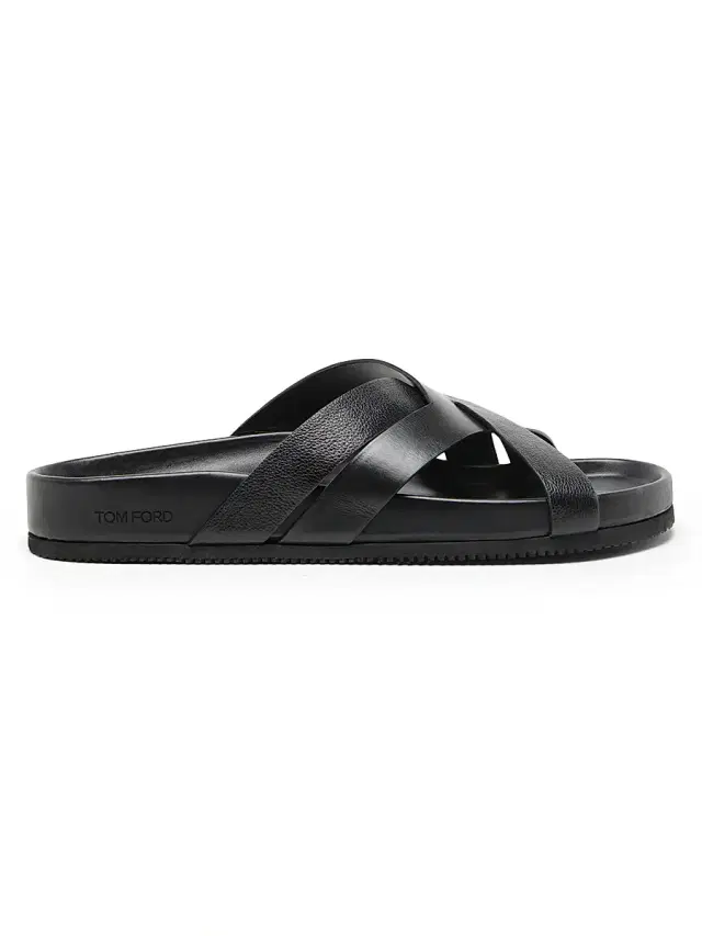 TOM FORD Men's Crisscross Strap Leather Sandals - Black
