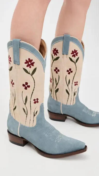 THE GREAT. Stetson x  Cowboy Boots Washed Indigo Floral | Thumbnail 3