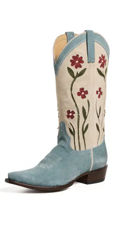 THE GREAT. Stetson x  Cowboy Boots Washed Indigo Floral | Thumbnail 1