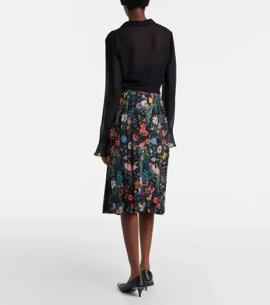 Gucci Flora pleated silk midi skirt | Thumbnail 4