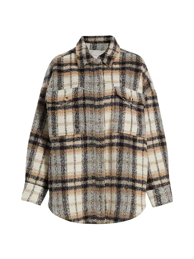 Good American Women's Plaid Oversized Shacket - Neutral Plaid
