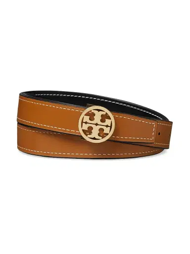 Tory Burch Women's Miller Smooth Reversible Leather Belt - Black Whiskey Gold | Thumbnail 1 Tory Burch Women's Miller Smooth Reversible Leather Belt - Black Whiskey Gold | Thumbnail 1