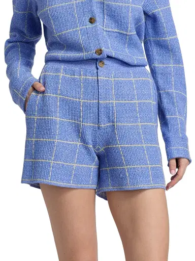 Guest in Residence Women's Windowpane Check Cashmere-Linen Shorts - Delft Blue Butter | Thumbnail 3 Guest in Residence Women's Windowpane Check Cashmere-Linen Shorts - Delft Blue Butter | Thumbnail 3